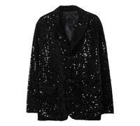 Generisch Giacca da uomo con paillettes per la primavera, dal design alla moda, cappotto individuale per performance, elegante giacca per le mezze stagioni con dettagli glitterati, Nero , L