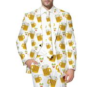 Generisch Giacca da uomo con stampa, per smoking e birra, per Oktoberfest, blazer, slim fit, giacca per il tempo libero, vestibilità stretta, per lavoro, feste, affari, R bianco., XXL