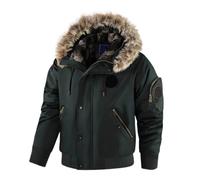 Generisch Giacca da uomo invernale bomber con cappuccio in pelliccia - Giubbotto da pilota imbottito con tasche con cerniera | Calda giacca parka per i giorni freddi, XL