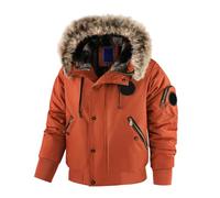 Generisch Giacca da uomo invernale con cappuccio in pelliccia - Giubbotto da pilota imbottito con tasche con cerniera | Calda giacca parka per i giorni freddi, 3XL