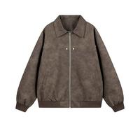 Generisch Giacca da uomo per le mezze stagioni, elegante, in softshell, con chiusura lampo e risvolto, giacca sportiva slim fit, comoda, tinta unita, per il tempo libero, per San Valentino, caffè, L