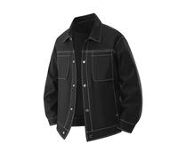 Generisch Giacca da uomo Revers Button Down Cargo, resistente all'abrasione, pratica giacca da lavoro larga, tinta unita, leggera, per le mezze stagioni, da uomo, taglia grande, Nero , L