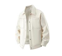 Generisch Giacca da uomo Revers Button Down Cargo, resistente all'abrasione, pratica giacca da lavoro larga, tinta unita, leggera, per le mezze stagioni, da uomo, taglia grande, bianco, XXL