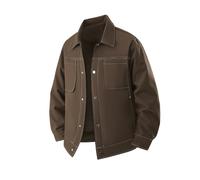 Generisch Giacca da uomo Revers Button Down Cargo, resistente all'abrasione, pratica giacca da lavoro larga, tinta unita, leggera, per le mezze stagioni, da uomo, taglia grande, caffè, XXL
