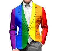 Generisch Giacca da uomo, slim fit, blazer, colore arcobaleno, giacca LGBT, giacca sportiva per il tempo libero, stile Pride Month, costume gay da matrimonio, blazer, L-06 multicolore, XXL