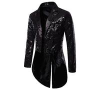 Generisch Giacca da uomo Smoking Paillettes Blazer Lucida Slim Fit Vestito Direttore Circo Uniform Performance Costume da Danza Party Magic Show Top Cosplay Vestito Glitter Cappotti, O nero., XL