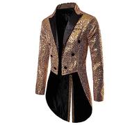 Generisch Giacca da uomo Smoking Paillettes Blazer Lucida Slim Fit Vestito Direttore Circo Uniform Performance Costume da Danza Party Magic Show Top Cosplay Vestito Glitter Cappotti, O Gold, XXL