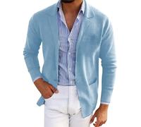 Generisch Giacca da uomo sportiva da lavoro, slim fit, elegante, cardigan, blazer, leggera, per l'autunno, con collo a risvolto, per il tempo libero, Celeste., XXL