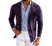 Generisch Giacca da uomo sportiva da lavoro, slim fit, elegante, cardigan, blazer, leggera, per l'autunno, con collo a risvolto, per il tempo libero, Lilla, XL