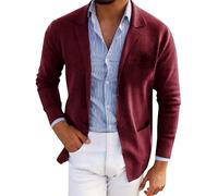 Generisch Giacca da uomo sportiva da lavoro, slim fit, elegante, cardigan, blazer, leggera, per l'autunno, con collo a risvolto, per il tempo libero, caffè, M