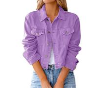 Generisch Giacca di jeans da donna, in denim, con bottoni, leggera e confortevole, casual, polsini con bottoni, giacca corta in denim, Lilla, L