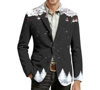Generisch Giacca di Natale da uomo a corda, con stampa a maniche lunghe, divertente motivo natalizio, Xmas Slim Fit, blazer, Nero , S
