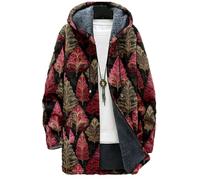 Generisch Giacca di Natale da uomo, in pile, per Natale, albero di Natale, stampa digitale 3D, giacca invernale oversize, con cappuccio, maglione di Natale, giacche calde, Vino, S