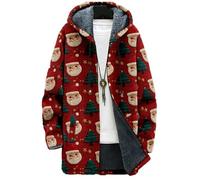 Generisch Giacca di Natale da uomo, in pile, per Natale, albero di Natale, stampa digitale 3D, giacca invernale oversize, con cappuccio, maglione di Natale, giacche calde, Colore: rosso, XXL