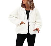 Generisch Giacca di peluche da donna, calda, in lana, per le mezze stagioni, foderata, per il tempo libero, con tasche con cerniera, elegante giacca invernale in tinta unita, comoda giacca in peluche