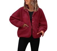 Generisch Giacca di peluche da donna, calda, in lana, per le mezze stagioni, foderata, per il tempo libero, con tasche con cerniera, elegante giacca invernale in tinta unita, comoda giacca in peluche