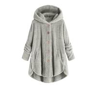 Generisch Giacca di peluche da donna, casual, in pile, invernale, calda, con cappuccio, con cappuccio, in pile Teddy, soffice, cappotto invernale lungo, tinta unita, con tasche, grigio., 150
