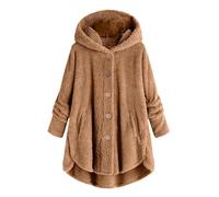 Generisch Giacca di peluche da donna, casual, in pile, invernale, calda, con cappuccio, con cappuccio, in pile Teddy, soffice, cappotto invernale lungo, tinta unita, con tasche, marrone, 160