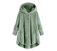 Generisch Giacca di peluche da donna, casual, in pile, invernale, calda, con cappuccio, con cappuccio, in pile Teddy, soffice, cappotto invernale lungo, tinta unita, con tasche, verde, 140