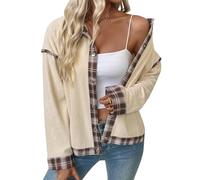 Generisch Giacca donna casual con revers, maniche lunghe, cappotto largo vintage a quadri patchwork con bottoni tendenza autunno