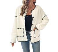 Generisch Giacca Donna Casual con Revers, Maniche Lunghe, Maglia Patchwork Color Block, Vestibilità Ampia con Tasche e Bottoni