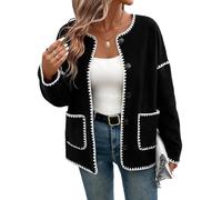 Generisch Giacca Donna Casual con Revers, Maniche Lunghe, Maglia Patchwork Color Block, Vestibilità Ampia con Tasche e Bottoni