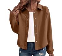 Generisch Giacca estiva da donna, leggera, elegante, in jeans, da donna, corta, primavera, estate, oversize, morbida, per il tempo libero, con bottoni, giacca corta in denim, cachi, m