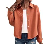 Generisch Giacca estiva da donna, leggera, elegante, in jeans, da donna, corta, primavera, estate, oversize, morbida, per il tempo libero, con bottoni, giacca corta in denim, Colore: arancione., m