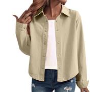 Generisch Giacca estiva da donna, leggera, elegante, in jeans, da donna, corta, primavera, estate, oversize, morbida, per il tempo libero, con bottoni, giacca corta in denim, beige., m