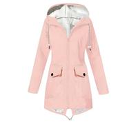 Generisch Giacca funzionale da donna con cappuccio staccabile, impermeabile, antivento, traspirante, impermeabile da donna, leggera, giacca a vento, Colore: rosa., L
