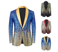 Generisch Giacca glitterata da uomo, per feste, regolari, vestibilità normale, casual, blazer anni '70, abbigliamento per Capodanno, matrimonio, un bottone, smoking, carnevale, blazer da uomo