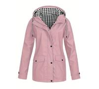 Generisch Giacca impermeabile da donna e invernale da donna, con cappuccio a quadri, tre in un set da due pezzi, per attività all'aria aperta, giacca e giacca a vento, impermeabile, Colore: rosa., XL