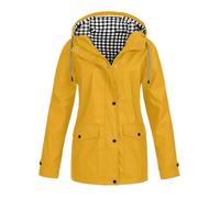 Generisch Giacca impermeabile da donna e invernale da donna, con cappuccio a quadri, tre in un set da due pezzi, per attività all'aria aperta, giacca e giacca a vento, impermeabile, giallo., 3XL