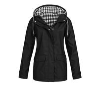 Generisch Giacca impermeabile da donna e invernale da donna, con cappuccio a quadri, tre in un set da due pezzi, per attività all'aria aperta, giacca e giacca a vento, impermeabile, Nero , XL