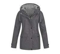 Generisch Giacca impermeabile da donna e invernale da donna, con cappuccio a quadri, tre in un set da due pezzi, per attività all'aria aperta, giacca e giacca a vento, impermeabile, grigio., L