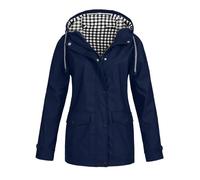 Generisch Giacca impermeabile da donna e invernale da donna, con cappuccio a quadri, tre in un set da due pezzi, per attività all'aria aperta, giacca e giacca a vento, impermeabile, Blu marino, M