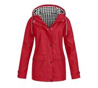 Generisch Giacca impermeabile da donna e invernale da donna, con cappuccio a quadri, tre in un set da due pezzi, per attività all'aria aperta, giacca e giacca a vento, impermeabile, Colore: rosso, M