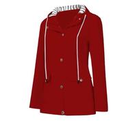 Generisch Giacca impermeabile da donna, in tinta unita, elegante, traspirante, leggera, con cappuccio, protezione solare, giacca a vento per escursioni, viaggi, bicicletta sportiva, Colore: rosso, 3XL