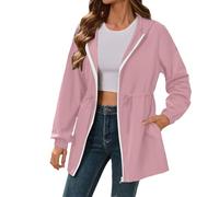 Generisch Giacca impermeabile da donna, leggera, oversize, impermeabile, traspirante, giacca da montagna, tinta unita, giacca funzionale con cappuccio, giacca a vento, Colore: rosa., M