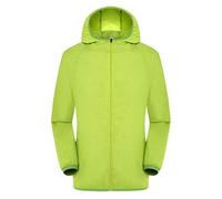 Generisch Giacca impermeabile da uomo, leggera, traspirante, con custodia, giacca con cappuccio, impermeabile, antivento, ad asciugatura rapida, per attività all'aria aperta, tinta unita, verde, S