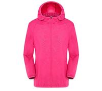 Generisch Giacca impermeabile da uomo, leggera, traspirante, con custodia, giacca con cappuccio, impermeabile, antivento, ad asciugatura rapida, per attività all'aria aperta, tinta unita, rosa intenso