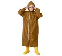 Generisch Giacca impermeabile per bambini con borsa per la scuola e cappuccio, ragazzi e ragazze, studenti, bambini, tinta unita, impermeabile lungo, caffè, 2-4 Jahre
