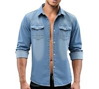 Generisch Giacca in jeans a maniche lunghe dal taglio sottile, dal design minimalismo coreano per autunno e inverno, comoda e adatta all'uso quotidiano., Azzurro, M