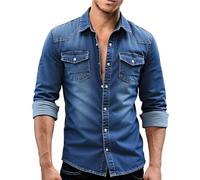 Generisch Giacca in jeans a maniche lunghe dal taglio sottile, dal design minimalismo coreano per autunno e inverno, comoda e adatta all'uso quotidiano., Blu scuro, 3XL