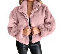 Generisch Giacca in pelliccia da donna corta per matrimonio, in pile sintetico, giacca di pelliccia, oversize, Y2K, a maniche lunghe, elegante e soffice, da donna, Colore: rosa., L