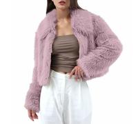 Generisch Giacca in pelliccia sintetica da donna, di grandi dimensioni, corta, in pelliccia sintetica, morbida, invernale, in finta pelliccia, per le mezze stagioni, spesso e caldo, O rosa., XL