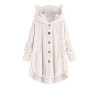 Generisch Giacca in pile da donna, calda, in pile Teddy, in tinta unita, con cappuccio, per la transizione, 003 beige, XXL