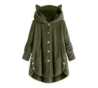 Generisch Giacca in pile da donna, calda, in pile Teddy, in tinta unita, con cappuccio, per la transizione, 002 verde, L
