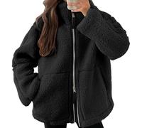Generisch Giacca in pile da donna, calda, in tinta unita, con tasche e chiusura lampo, per il tempo libero, con cerniera a due vie, per le mezze stagioni, Nero17., S