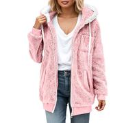 Generisch Giacca in pile da donna, con cerniera, morbida, per autunno e inverno, in pile, con tasche, giacca invernale Teddy, tinta unita, Colore: rosa., XL